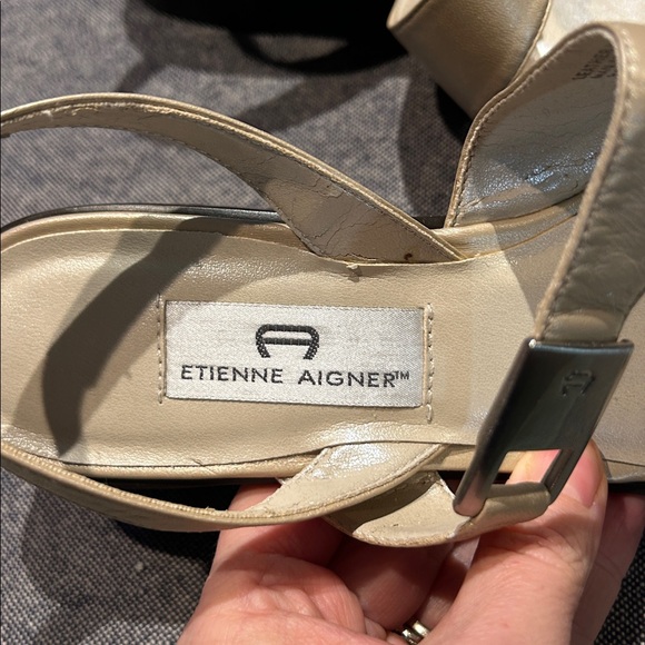 Etienne Aigner Allure Leather Block Heel Sandals 7.5 tan/champagne - Picture 4 of 6